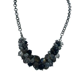 ✨Glass stones necklace silver tone with bead cluster chunky gray tones